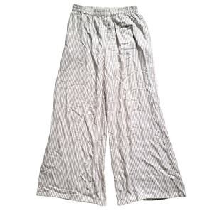 Sincerely Jules Womens M Beige White Pinstripe Wide Leg Casual Pants PJ Fleece